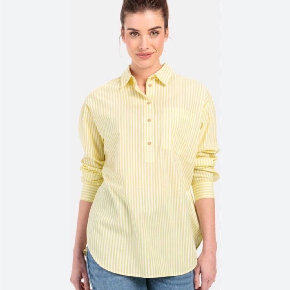 J. Crew Yellow Striped Button Pullover Blouse